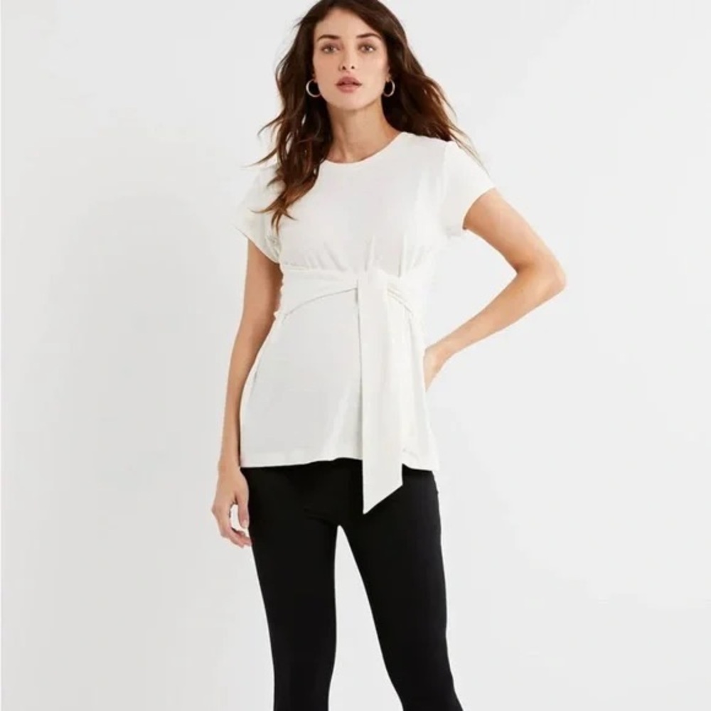 A Pea in the Pod White Short Sleeve Tie-Front Top - size L
